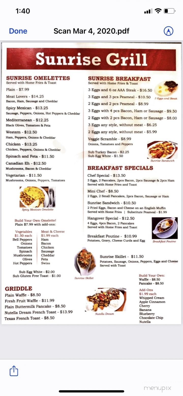 Sunrise Grill - Milton, ON menu_pic