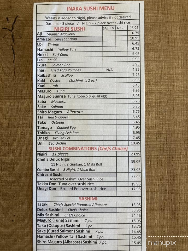 Inaka Japanese Restaurant - San Juan Bautista, CA menu_pic
