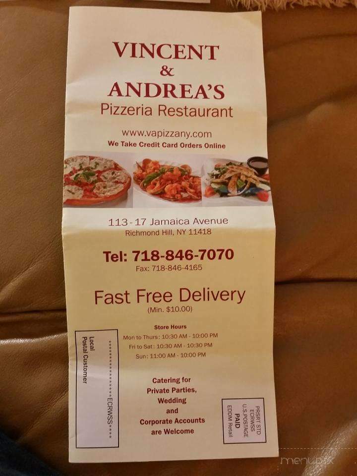 Vincent & Andrea Restaurant - Richmond Hill, NY menu_pic