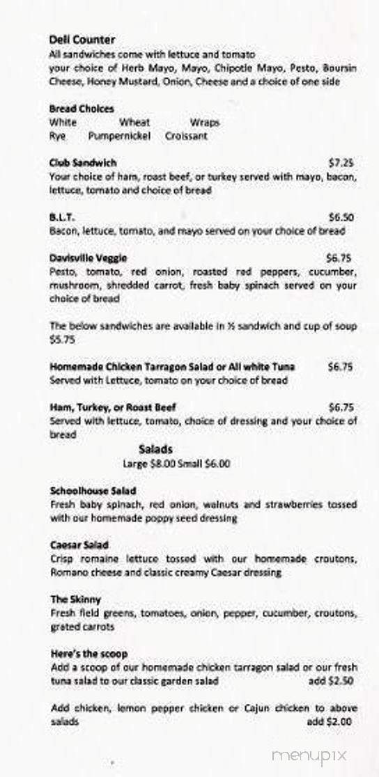 School House Cafe - Warner, NH menu_pic