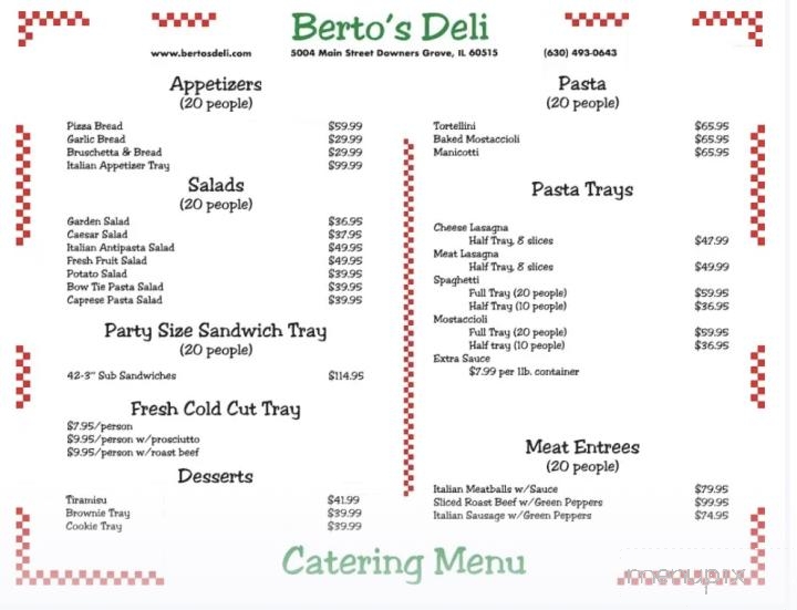 Berto's Deli & Pasta Shoppe - Downers Grove, IL menu_pic