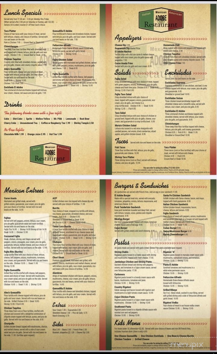 Adobe Mexican Restaurant - Audubon, IA menu_pic