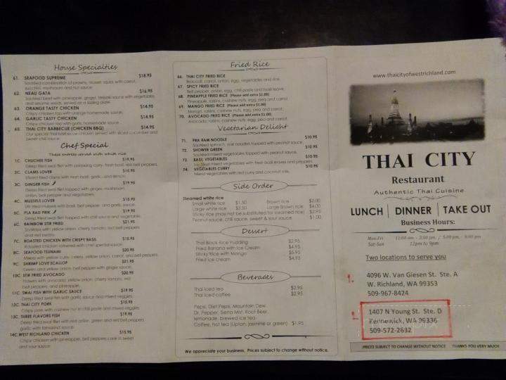 Menu Of Thai City Noodles In Kennewick Wa 99336