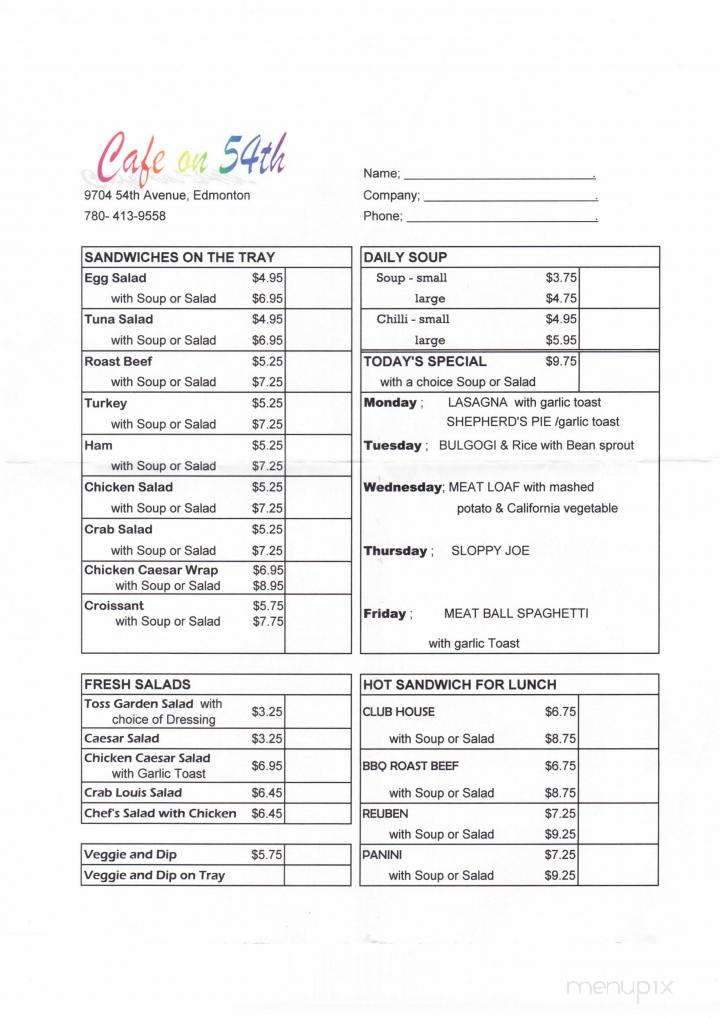 Cafe On 54th - Edmonton, AB menu_pic