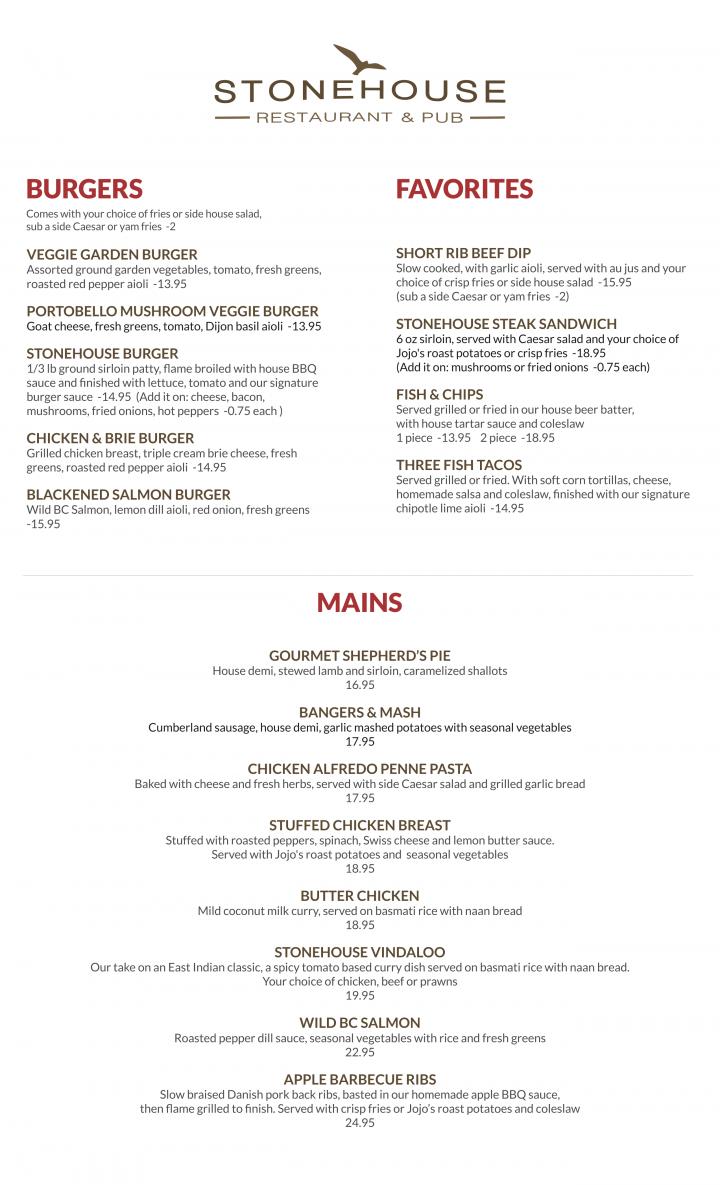Stonehouse Pub & Restaurant - Sidney, BC menu_pic