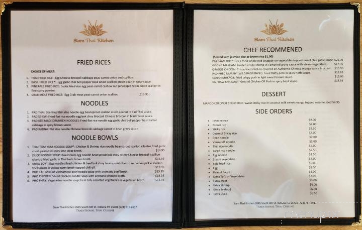 Siam Thai Kitchen - Indiana, PA menu_pic