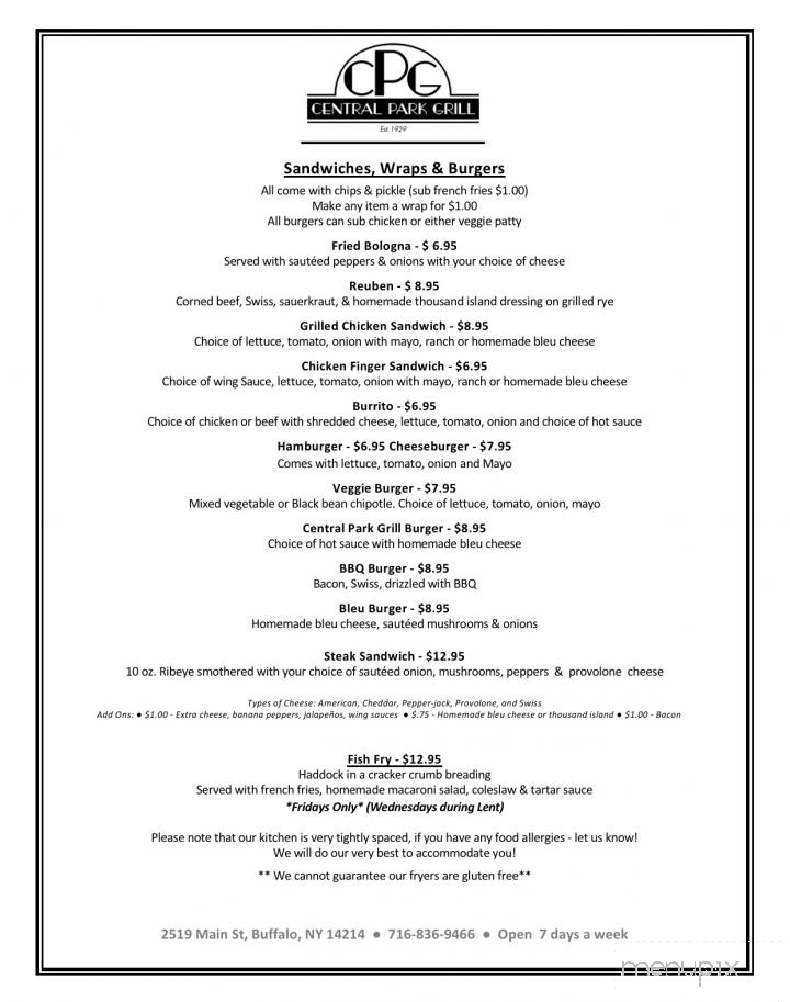 Central Park Grill - Buffalo, NY menu_pic