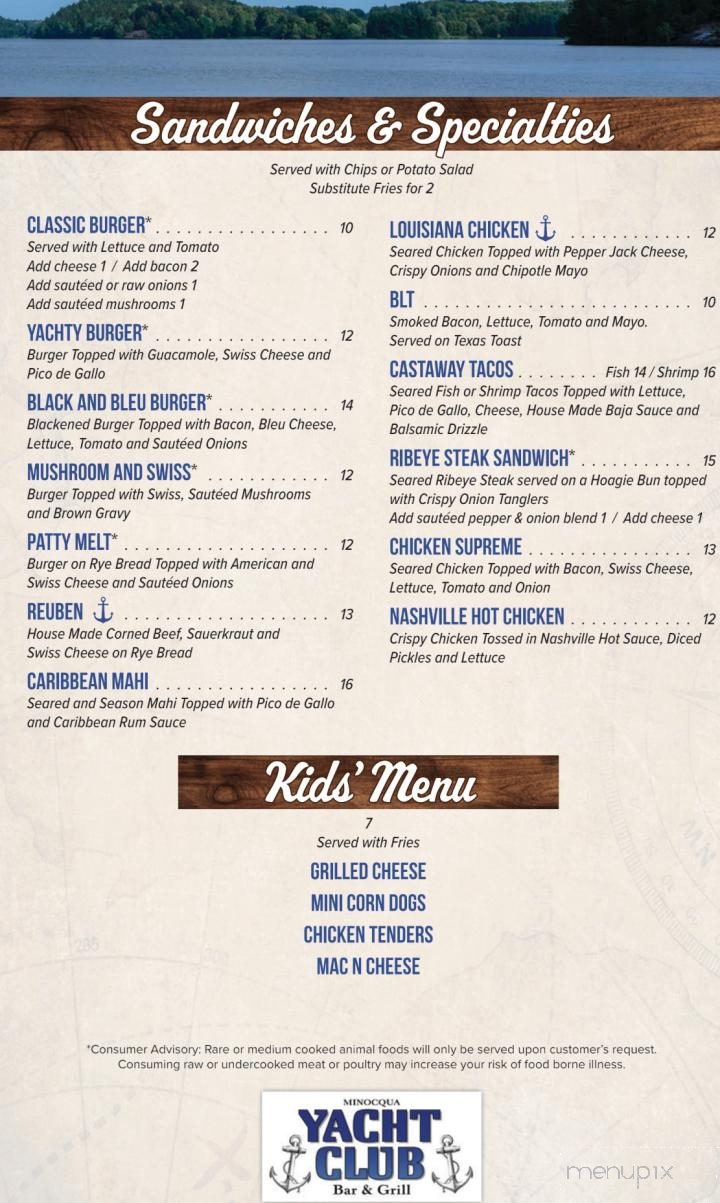Yacht Club - Minocqua, WI menu_pic