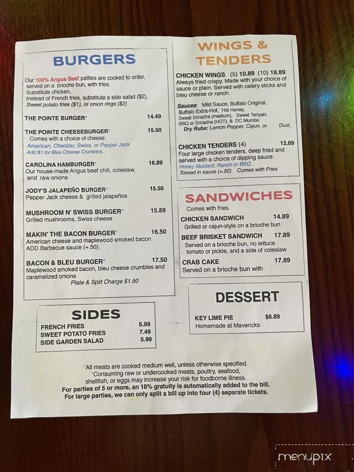 Maverick's Pointe - Sunset Beach, NC menu_pic
