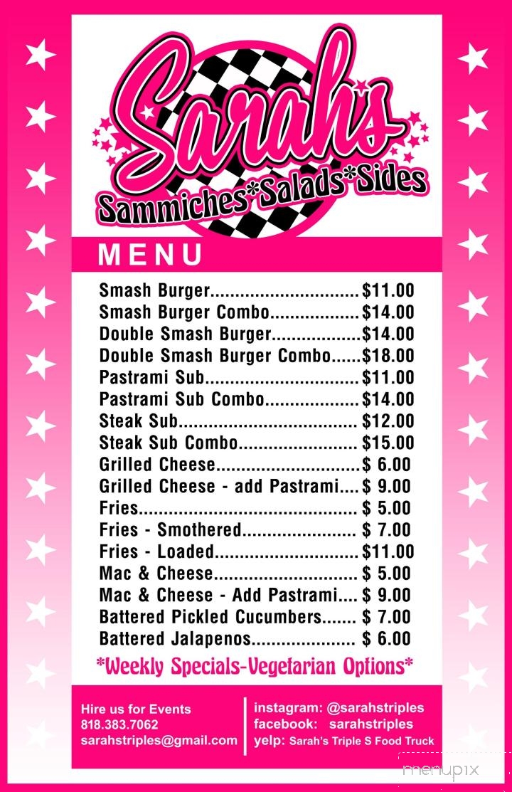 Sarah's Triple S - Tujunga, CA menu_pic