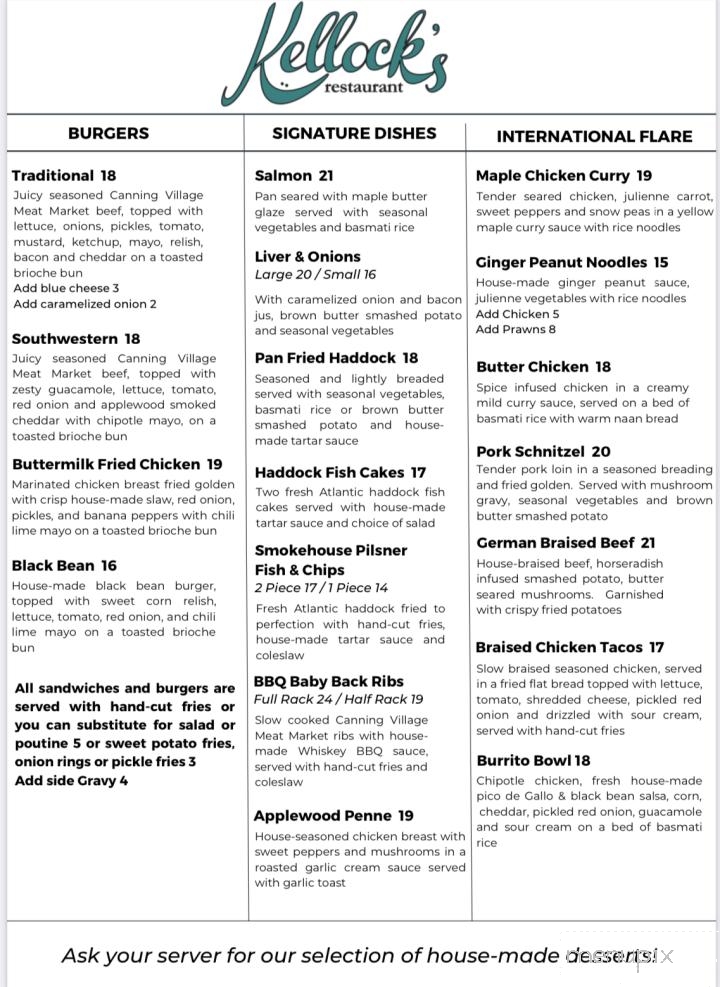 Kellock's - Berwick, NS menu_pic