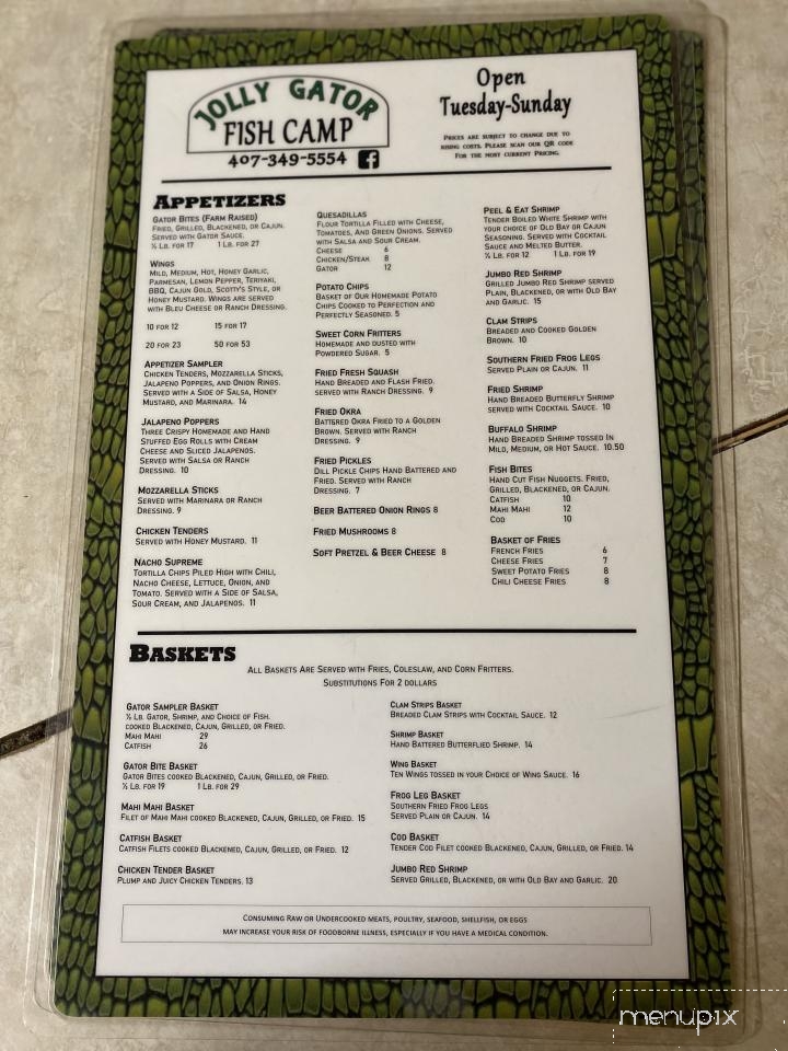 Jolly Gator Fish Camp - Geneva, FL menu_pic