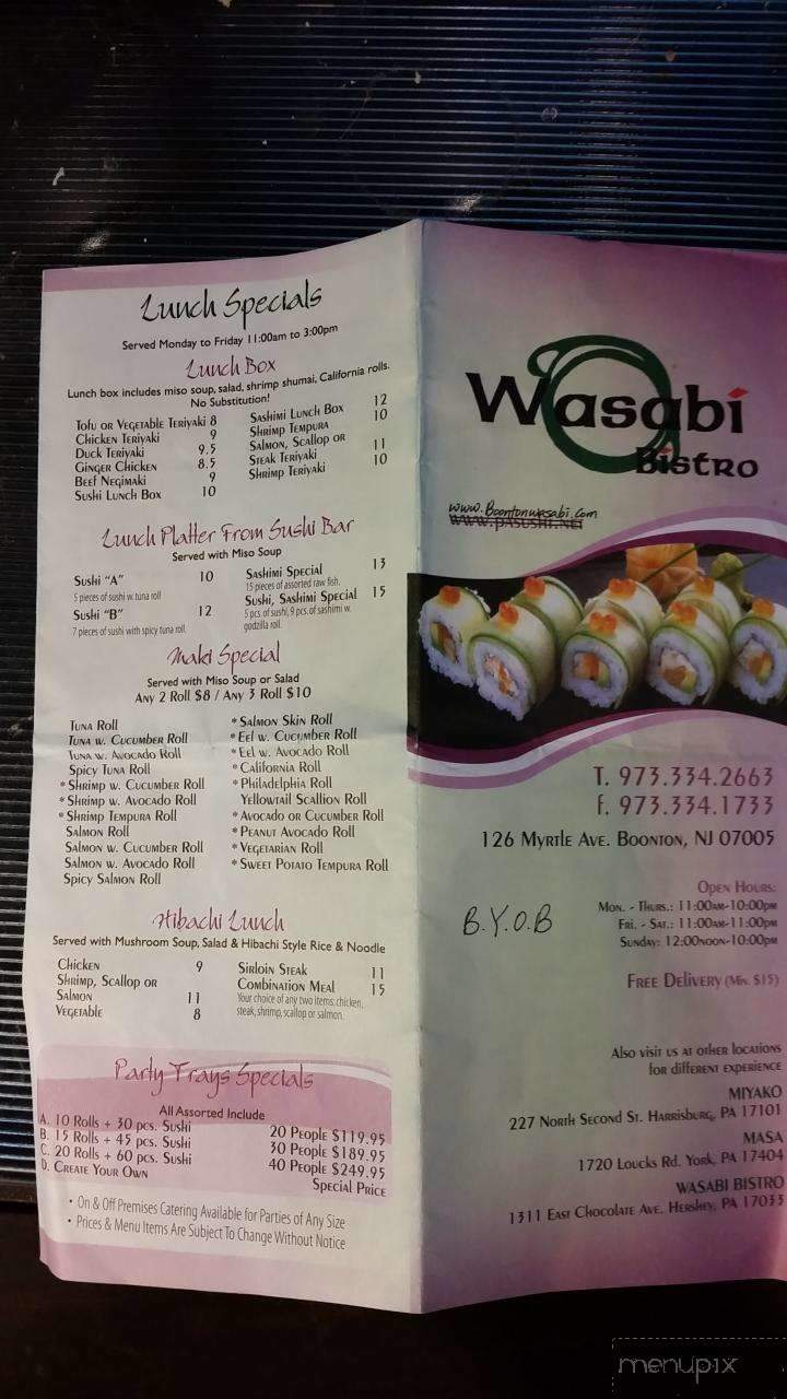 Wasabi Bistro - Boonton, NJ menu_pic