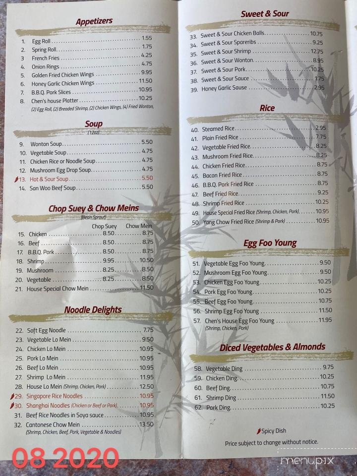 Chen's Restaurant - Mount Albert, ON menu_pic