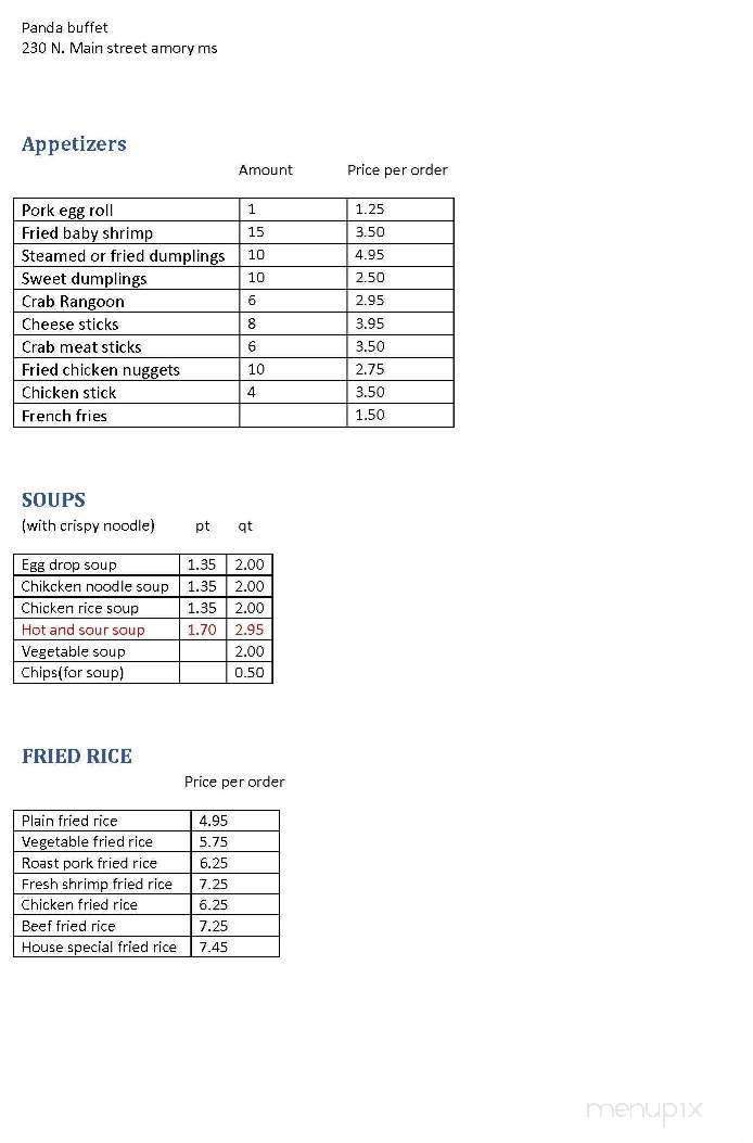 Panda Buffet - Amory, MS menu_pic
