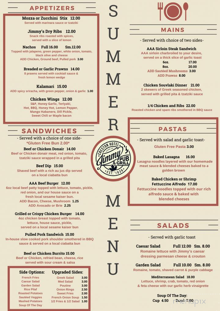 Jimmy's Pub Grill - Creston, BC menu_pic
