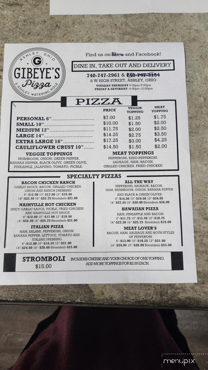 Gibeye's Pizza - Ashley, OH menu_pic