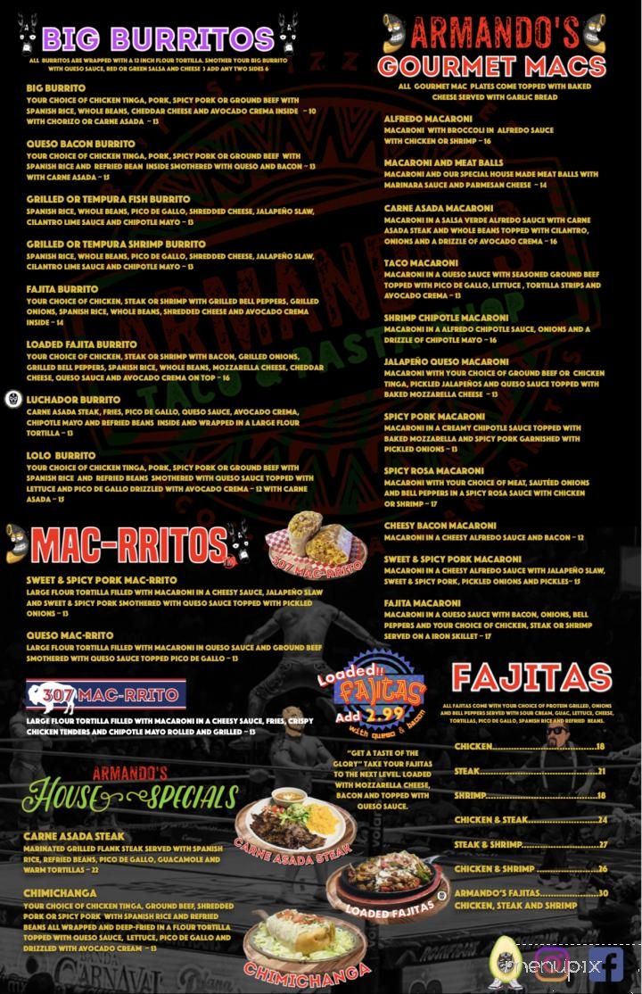 Armando's Taco & Pasta Shop - Gillette, WY menu_pic