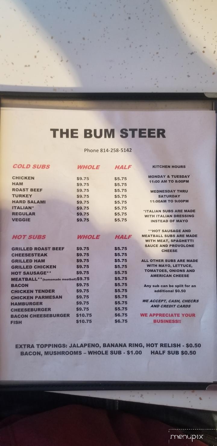 Bum Steer - Elkland, PA menu_pic