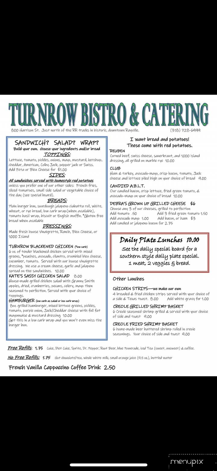 Turnrow Bistro - RAYVILLE, LA menu_pic
