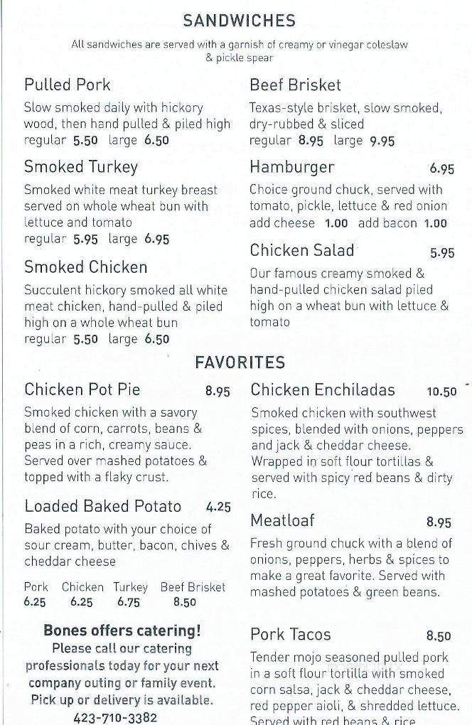 Bone's Smokehouse - Chattanooga, TN menu_pic