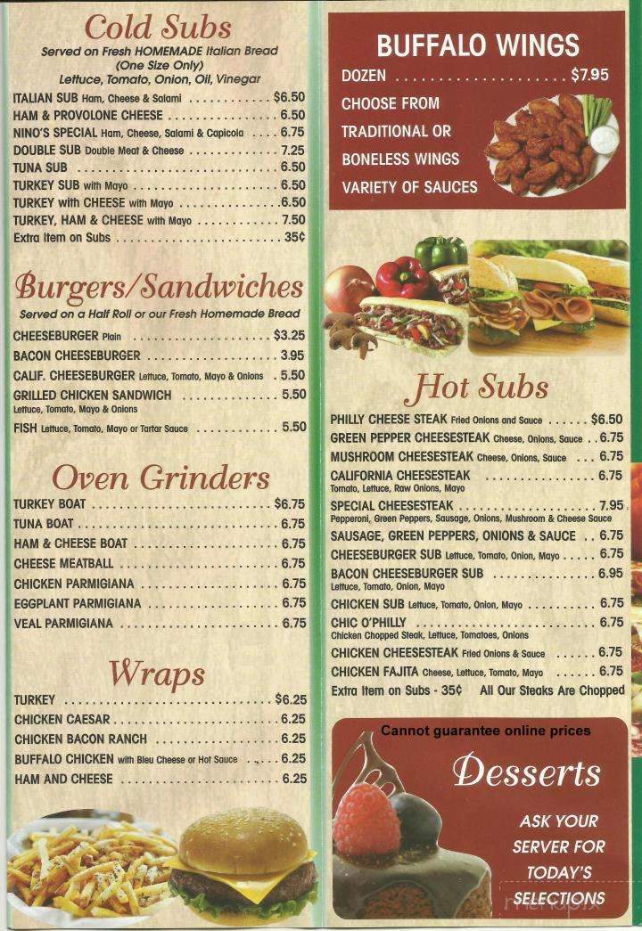 Nino's New York Style Pizza - Tower City, PA menu_pic