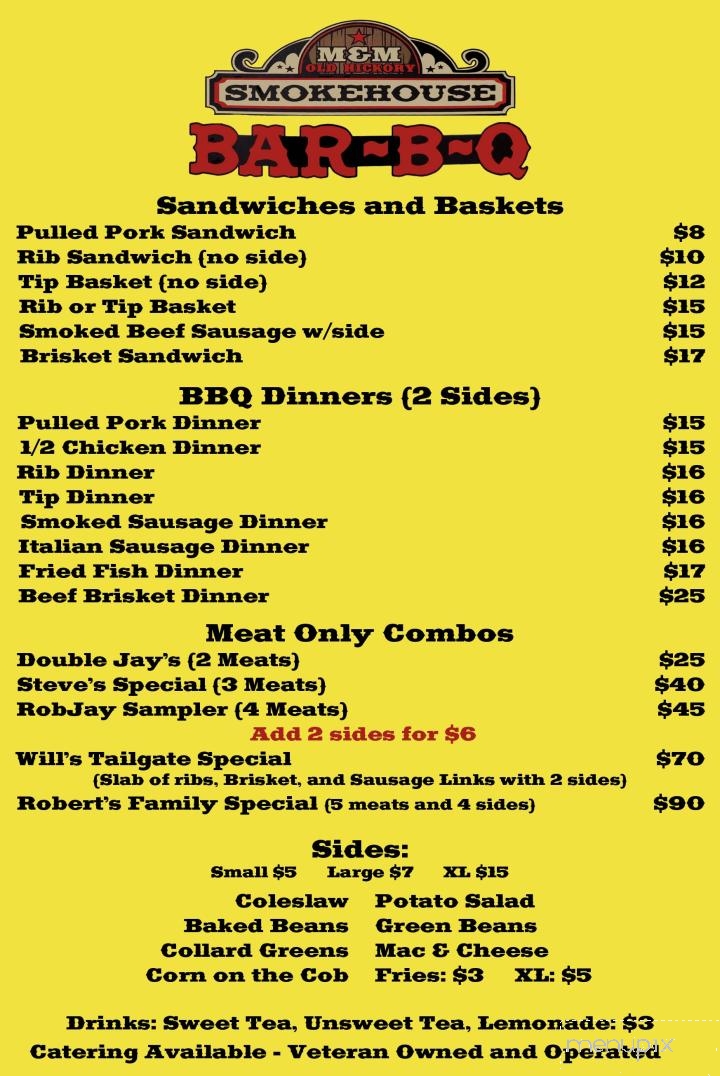 M & M Old Hickory Smokehouse BarBQ - Wilwood, FL menu_pic