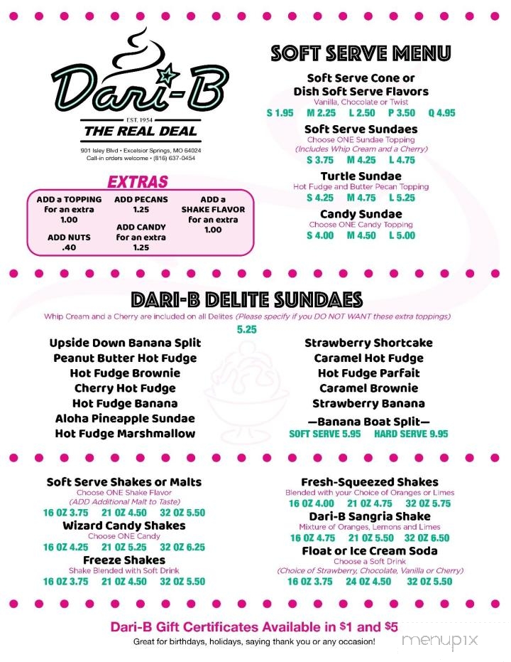 Dari B Drive In - Excelsior Springs, MO menu_pic