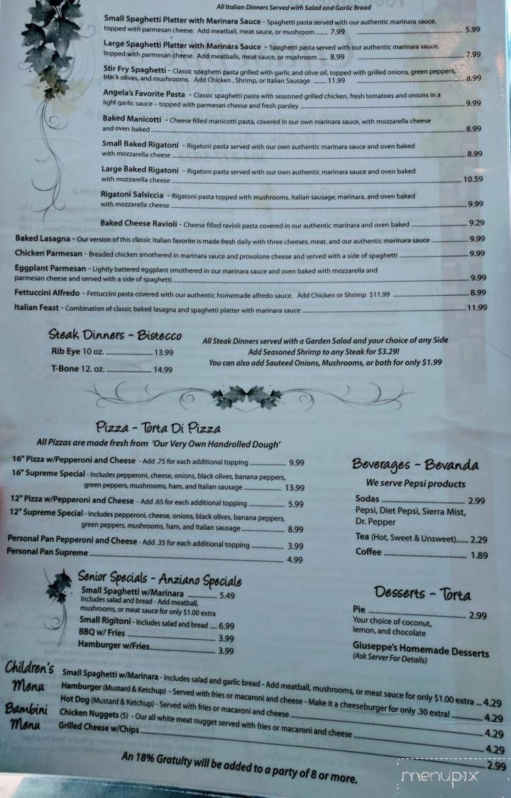 Giuseppe's Restaurant - Mount Hope, WV menu_pic