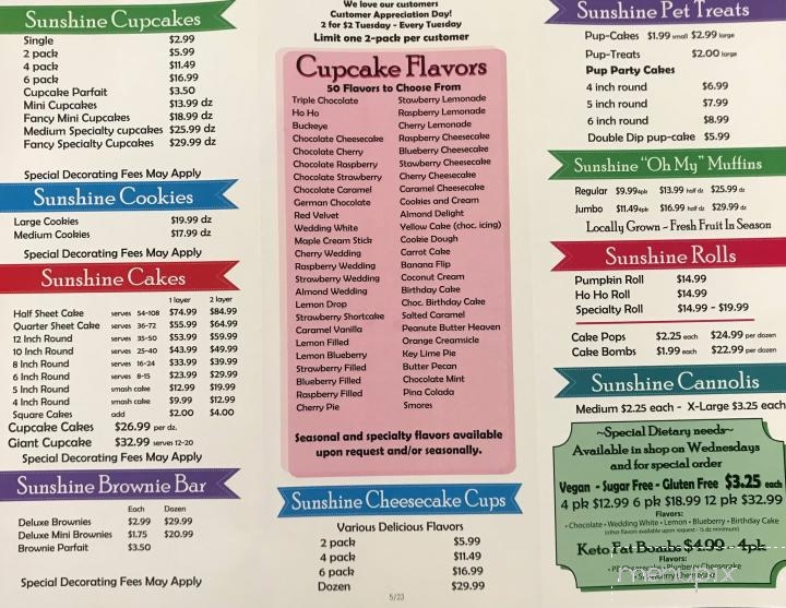 Sunshine Cupcakes Etc - Ravenna, OH menu_pic