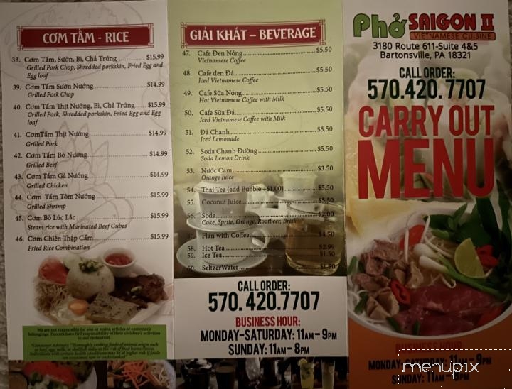 Pho Saigon II Vietnamese Cuisine - Stroudsburg, PA menu_pic