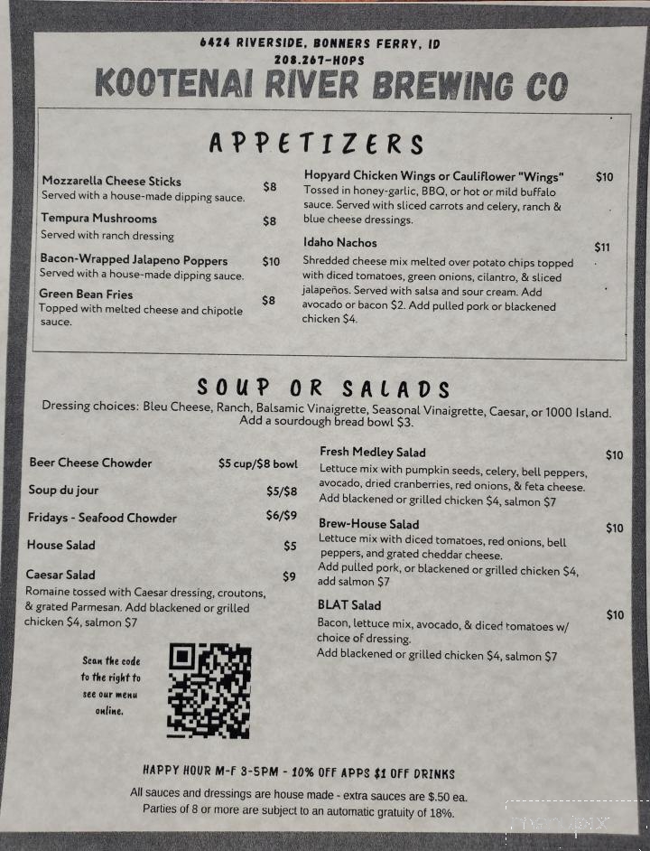 Kootenai River Brewing Company - Bonners Ferry, ID menu_pic