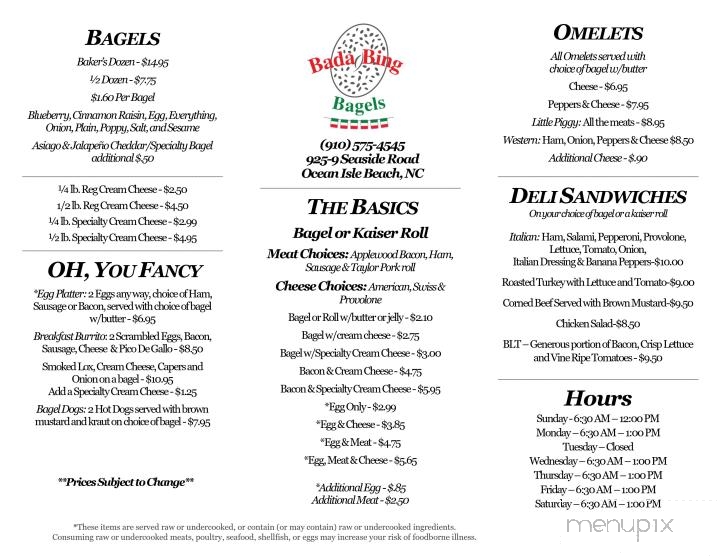 Bada Bing Bagels - Ocean Isle Beach, NC menu_pic