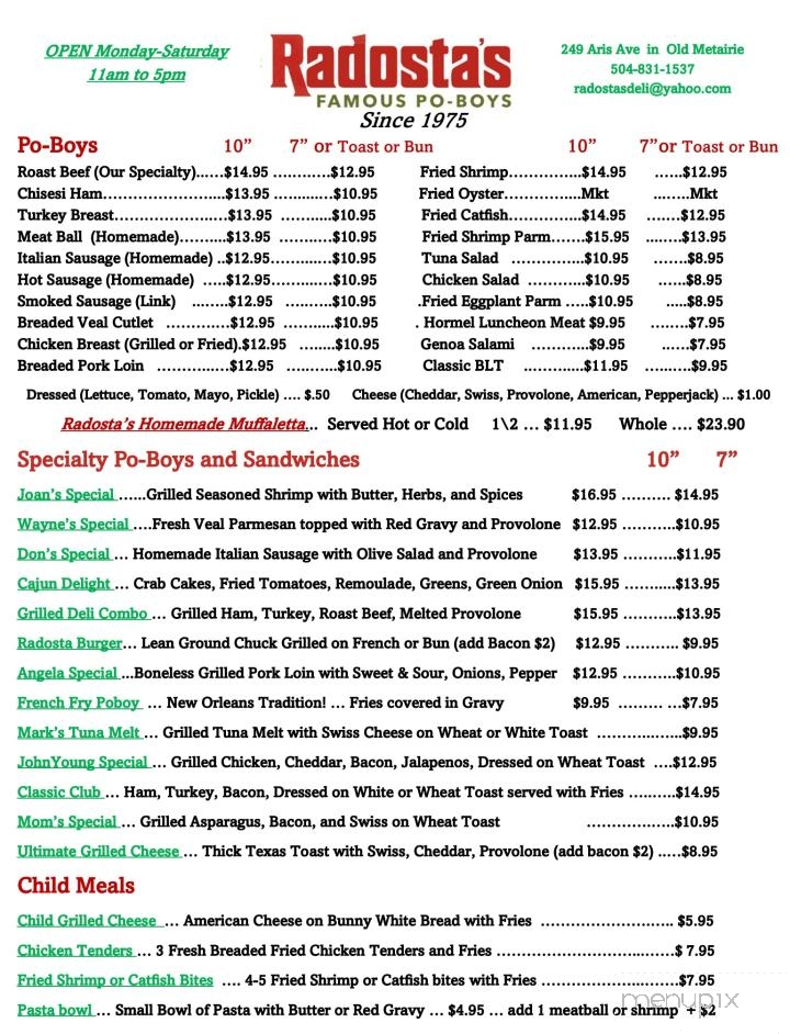 Radosta's Restaurant & Deli - Metairie, LA menu_pic