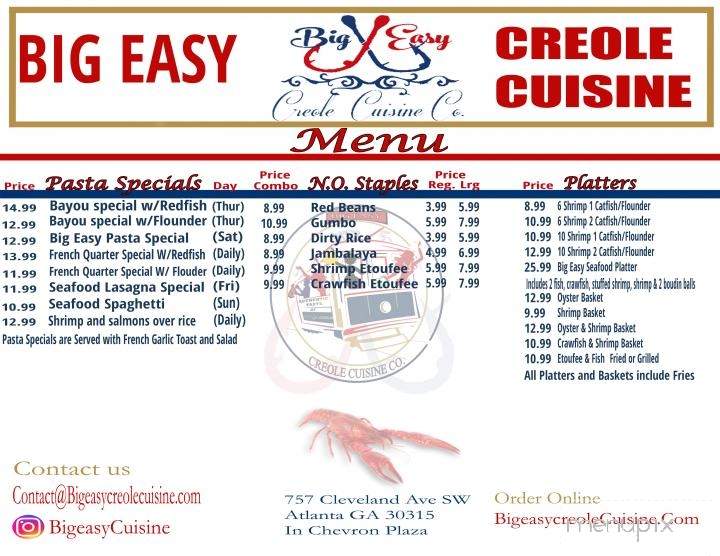 Big Easy Po Boys & Creole Cuisine - Atlanta, GA menu_pic