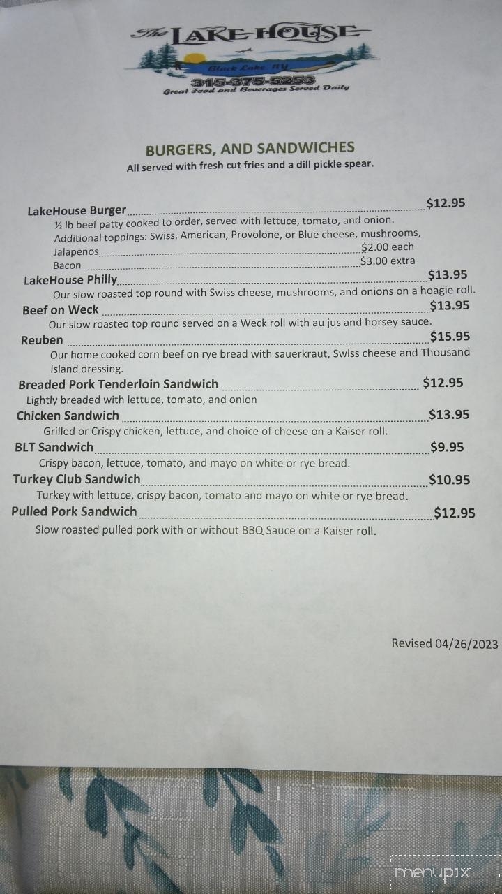 The Lakehouse - Hammond, NY menu_pic