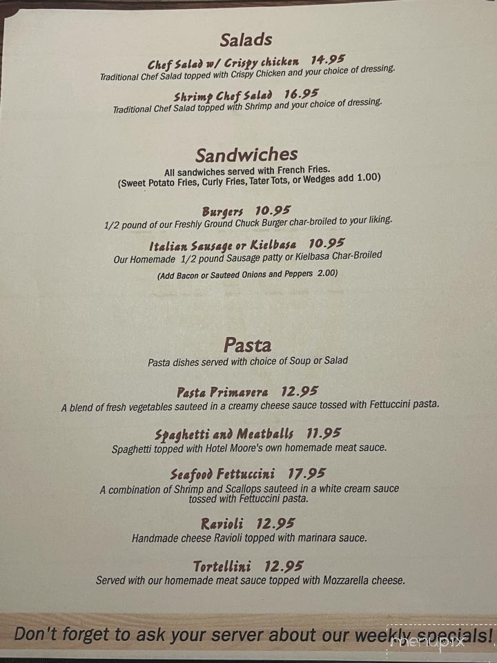 Hotel Moore - Barneveld, NY menu_pic