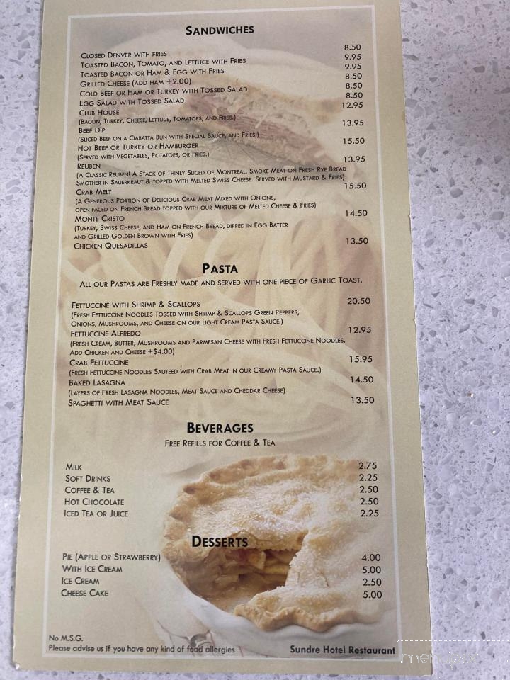 Sundre Hotel Restaurant - Sundre, AB menu_pic