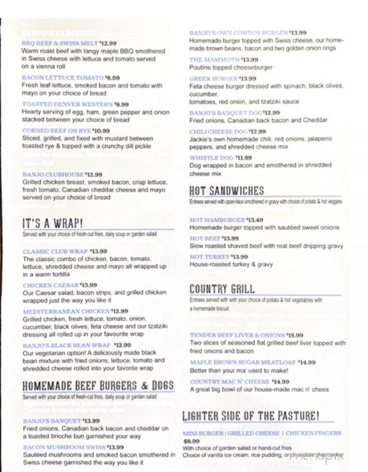 Banjo's Grill - Hastings, ON menu_pic