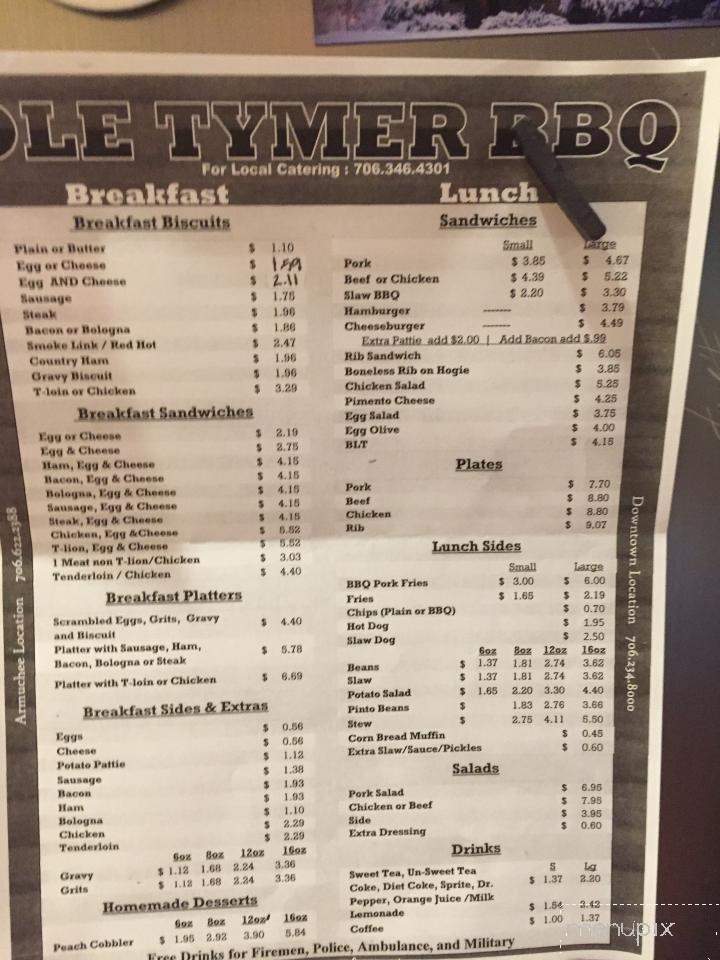 Ole Tymer Bar B Que - Rome, GA menu_pic