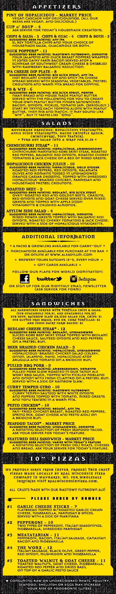 Ale Asylum - Madison, WI menu_pic