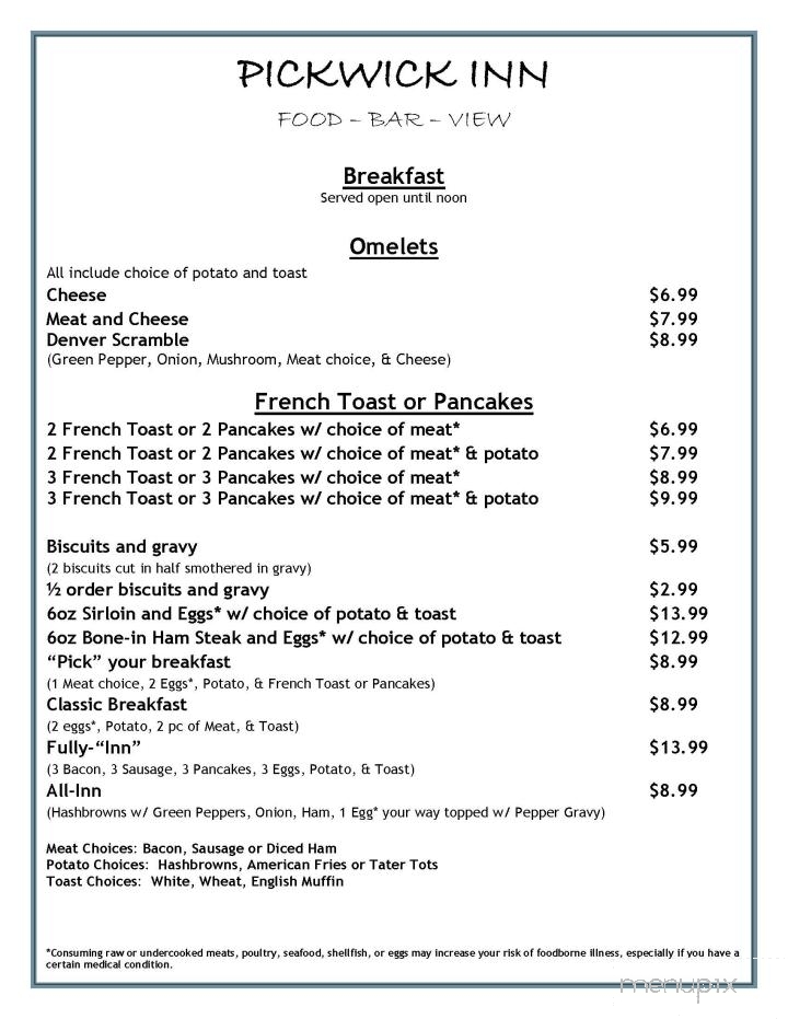 Pickwick Inn - Winona, MN menu_pic