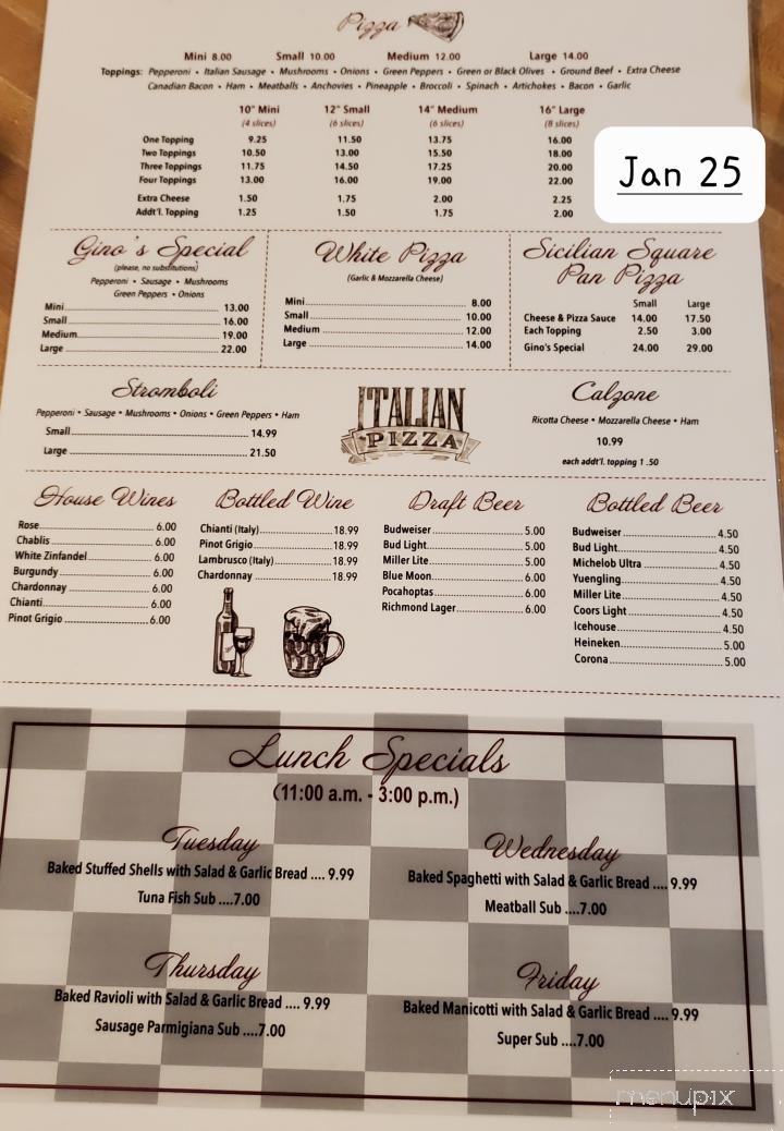 Gino's Pizza & Italian Restaurant - Chesterfield, VA menu_pic