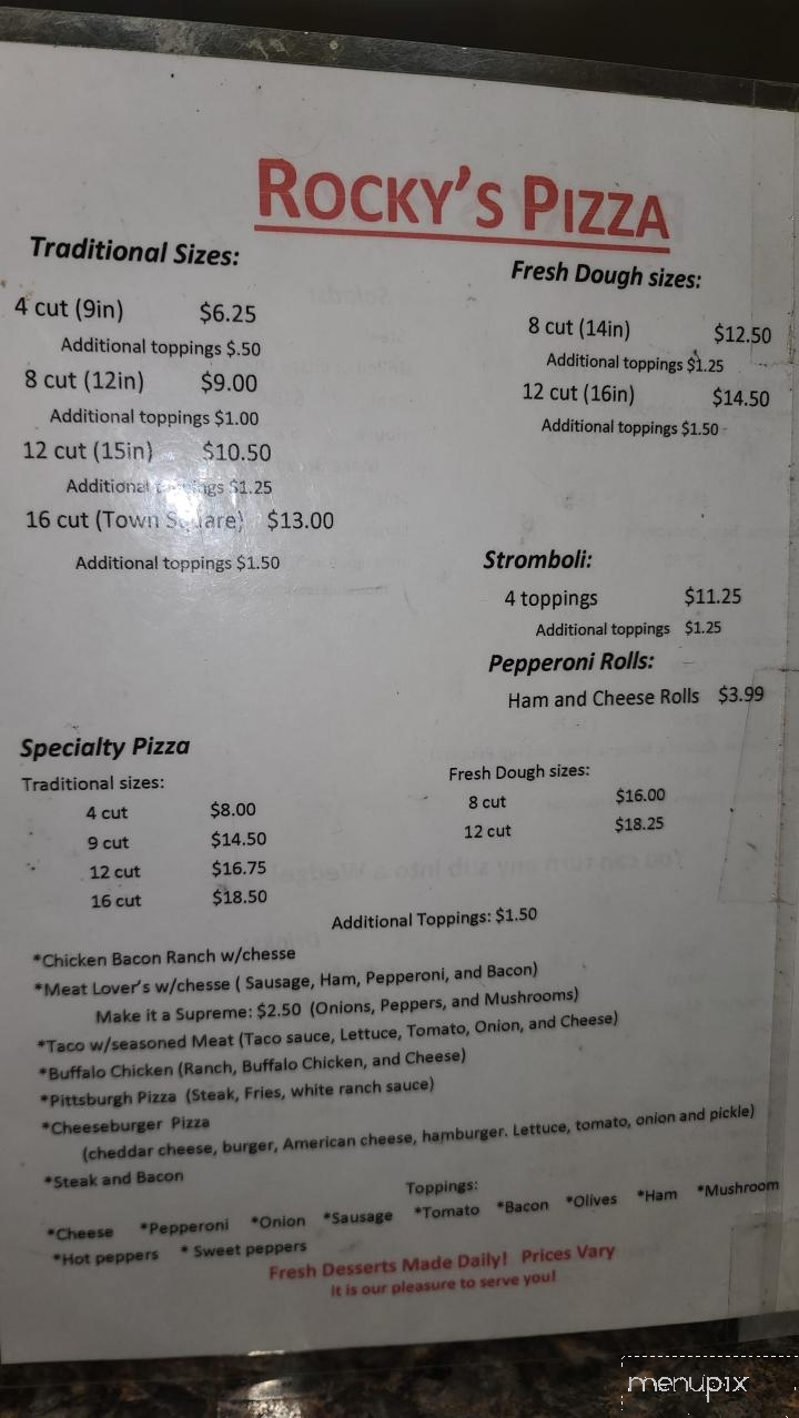 Rocky's Pizza - East Brady, PA menu_pic