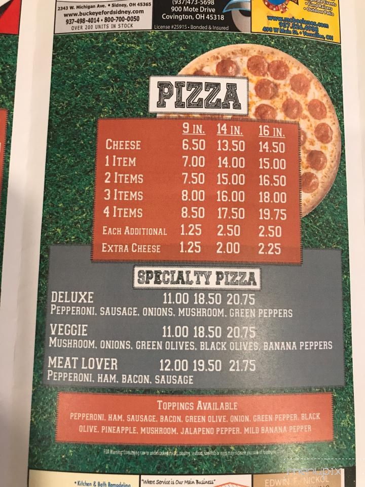 End Zone Sports Lounge - Covington, OH menu_pic