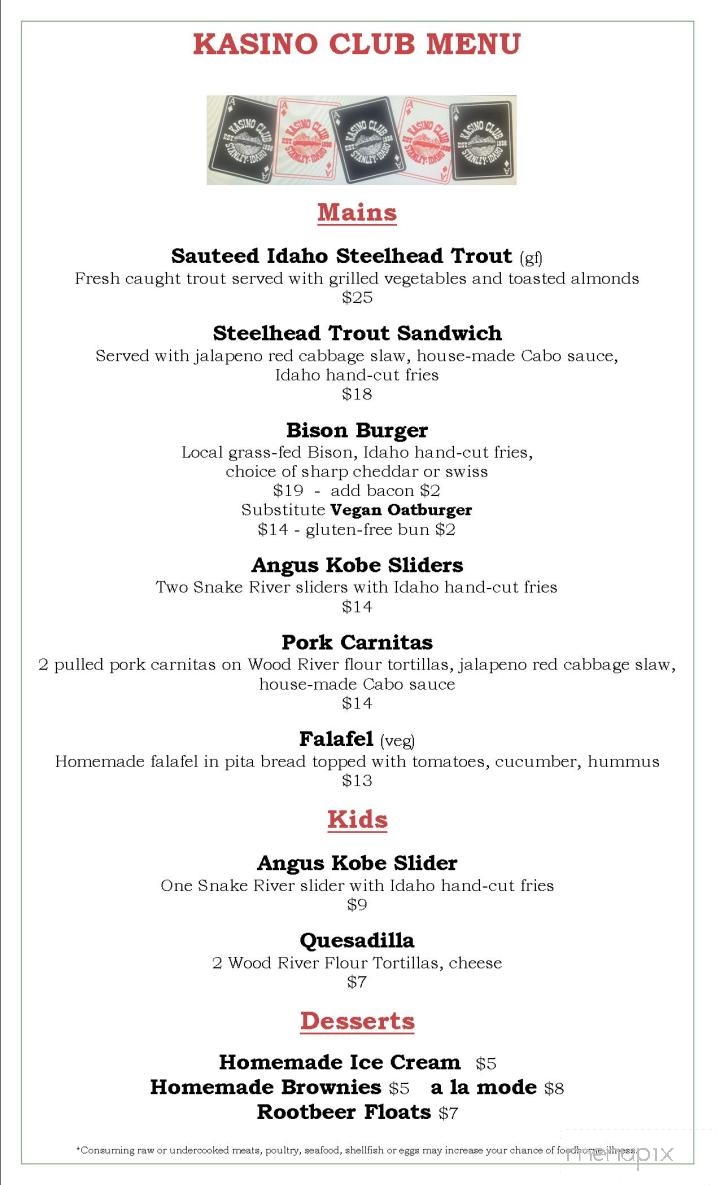 Kasino Club - Stanley, ID menu_pic