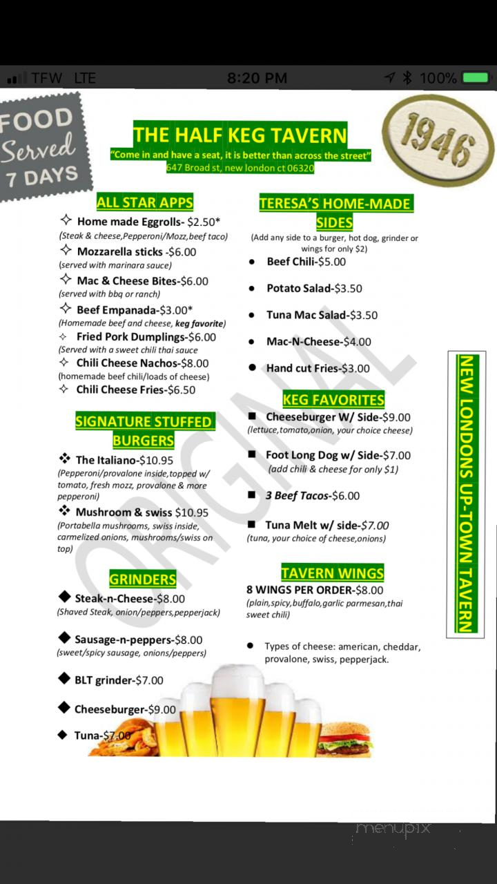 Half-Keg Tavern - New London, CT menu_pic