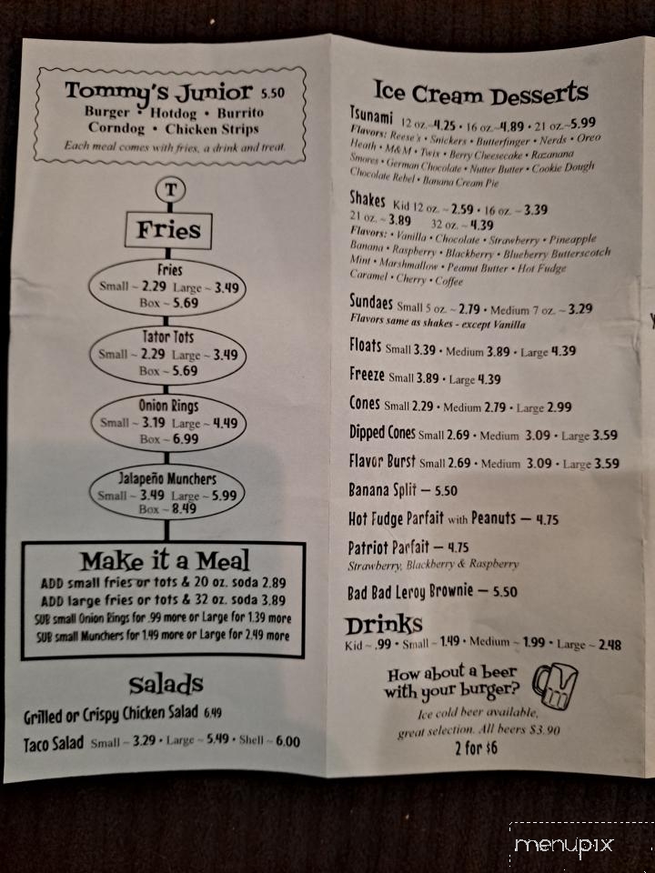 Tommy's All American Burger Co - Myrtle Creek, OR menu_pic