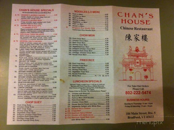 Chans House - Bradford, VT menu_pic