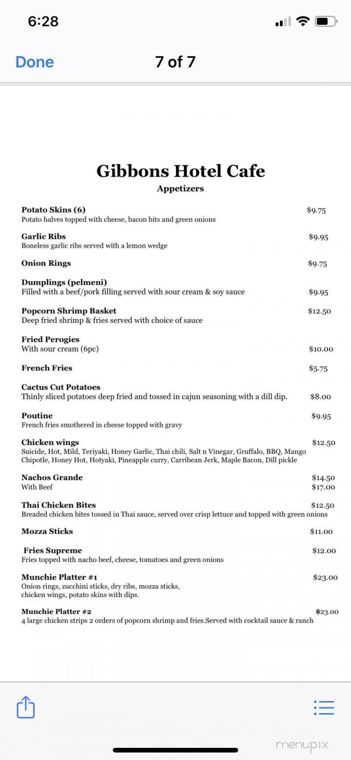 Gibbons Hotel Tavern - Gibbons, AB menu_pic